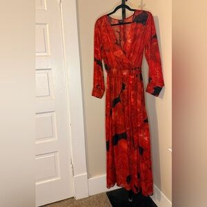 Chic Long Sleeve Red Floral Dress